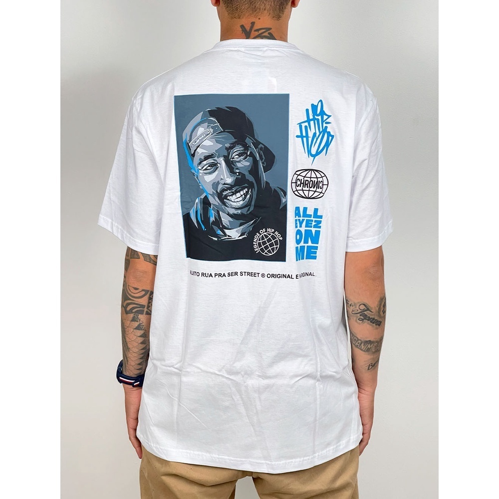 Camiseta 100% Algodão 30.1 Moda Streetwear Skatista 2Pac All Eyez On Rapper Camisa Novidade