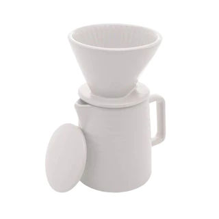 Bule Em Cerâmica Com Suporte Para Filtro E Tampa 600ml Wolff Branco