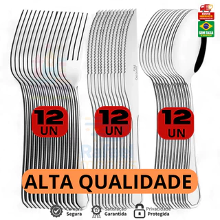 Conjunto Jogo de Talheres 36 peças Aço Inox 12 Facas 12 Garfos 12 Colheres de Mesa Casa Restaurante