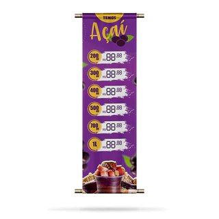 Banner Comercial Faixa Com Preço Editável Açaiteria Temos Açaí - Envio Imediato