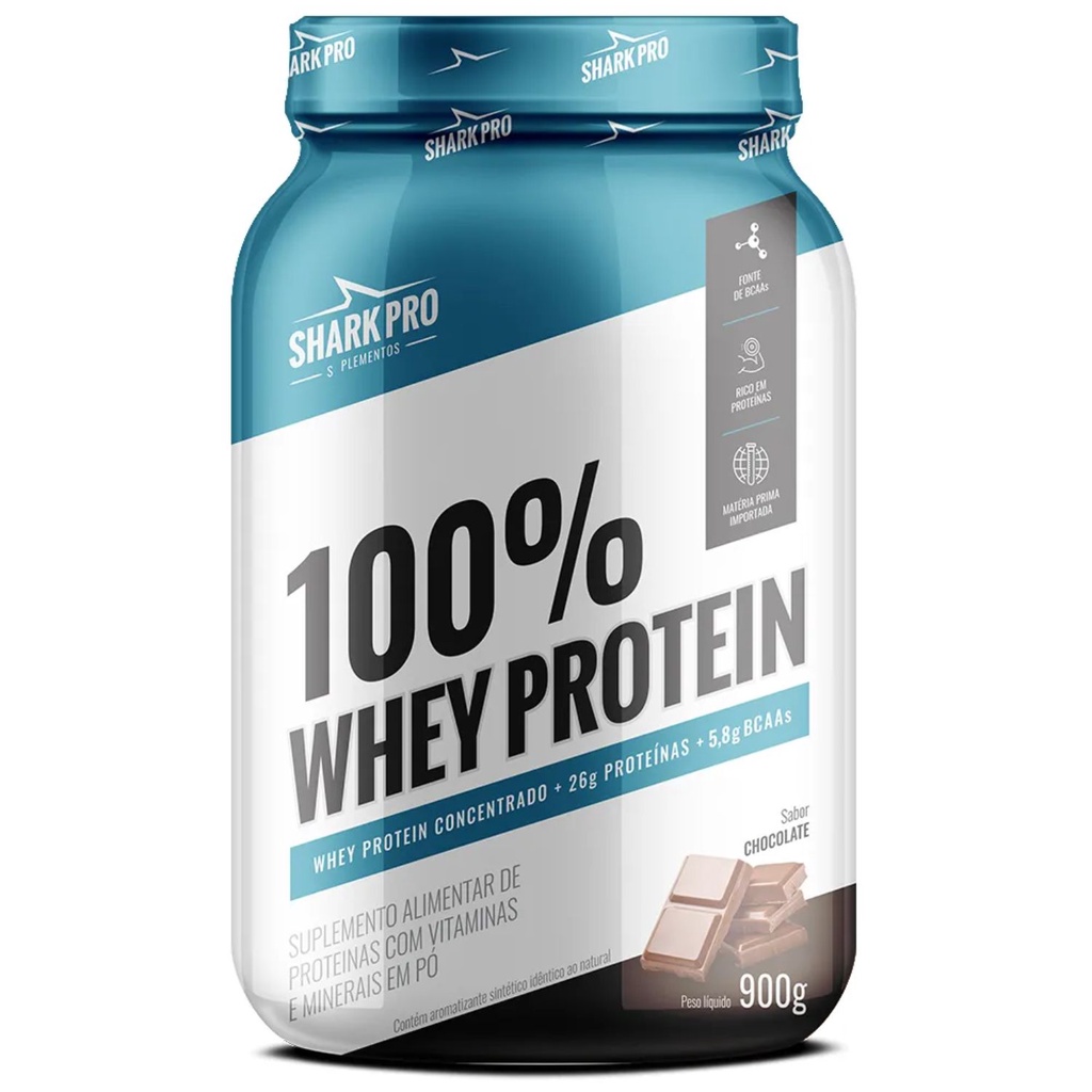 Whey Protein 100% Concentrado Sabor Chocolate Pote 900g Suplemento Alimentar Hidrolisado