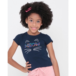 Blusa Infantil Com Bordado e Paetê Azul Marinho