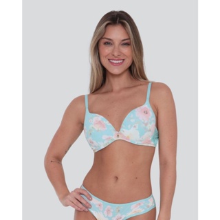 Sutiã Feminino Com Base Bojo Floral Verde Claro