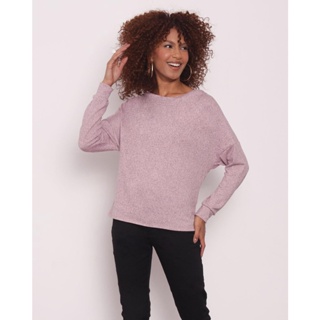 Blusa Feminina Gola Boba Tricô Mesclado Rosa