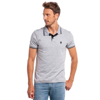 Polo Masculina Algodão Básica Filete Duplo e Logo Polo Wear Mescla Medio
