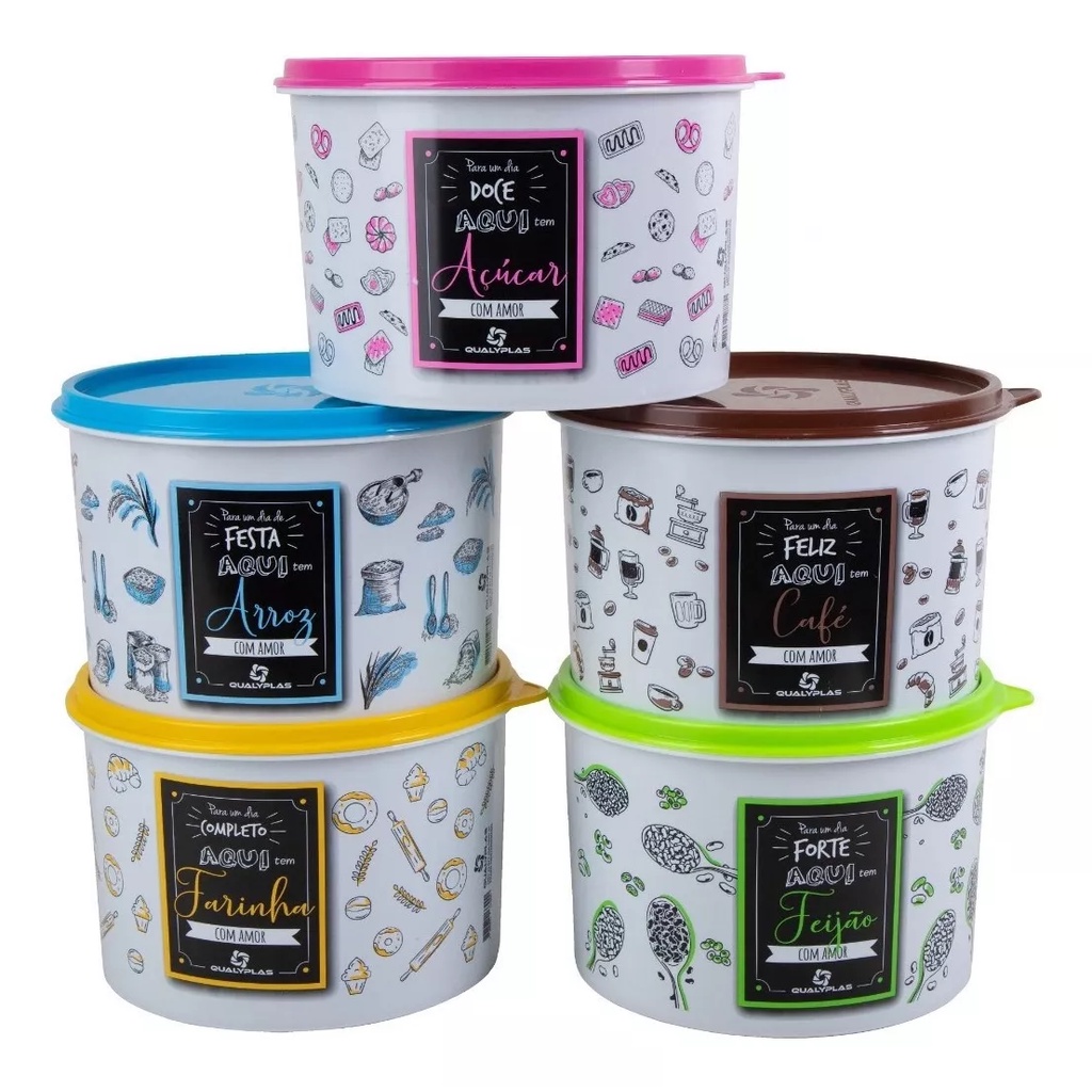 Jogo Conjunto de Potes de Mantimento Tipo Tupperware 5 Peças 1800ML ...