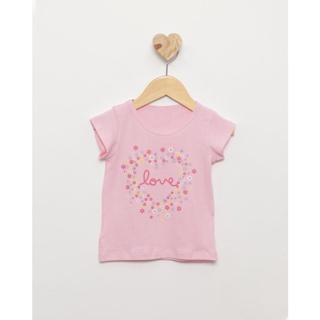 Blusa Bebê Manga Curta Estampa Love Rosa