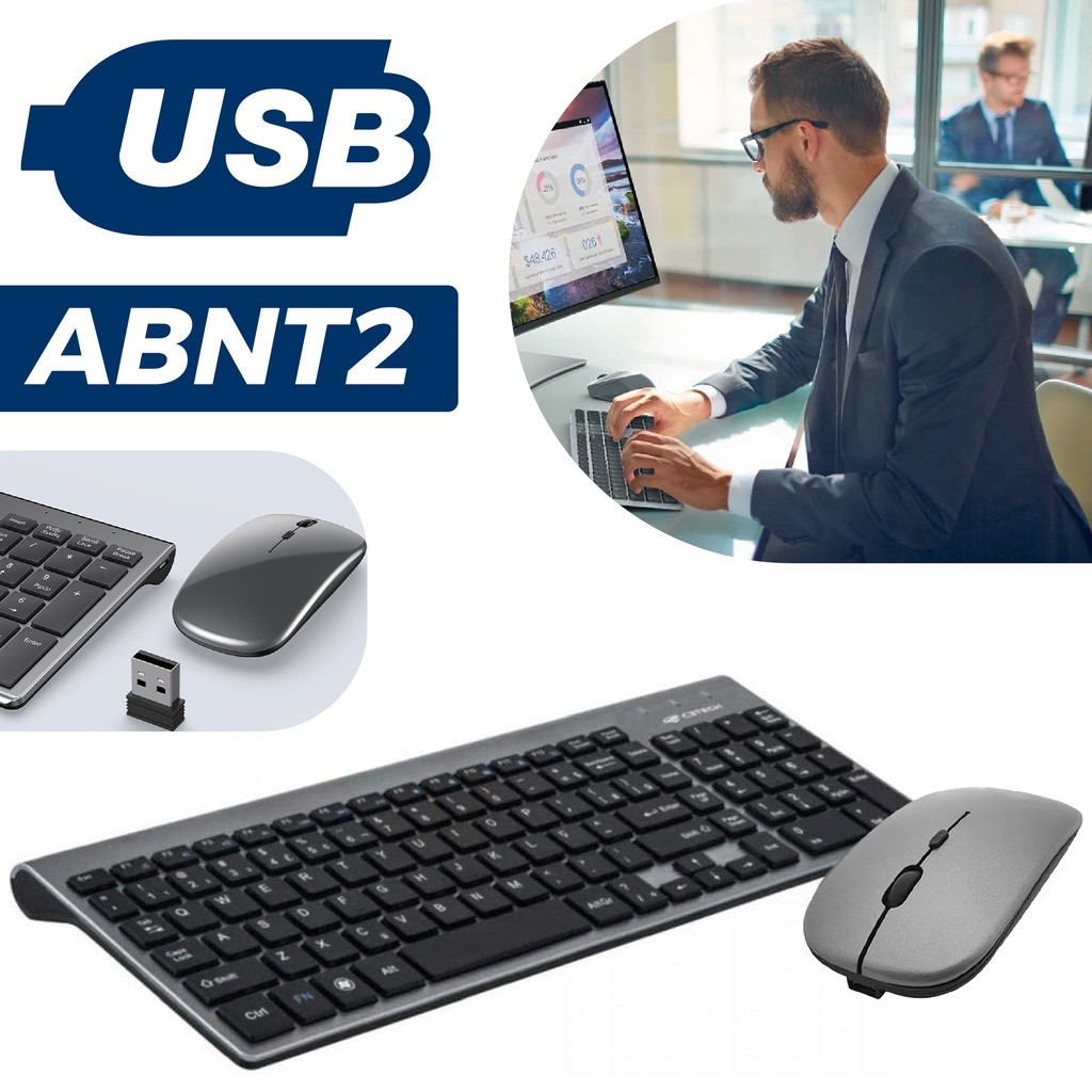 Kit Teclado Mouse Smart Sem Fio 2.4g Recarregável Bateria Wireless DW-8078