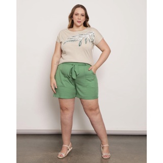 Short Plus Size Feminino Com Tira De Amarração Verde