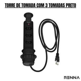 TORRE DE TOMADA COM 3 TOMADAS PRETO - RENNA