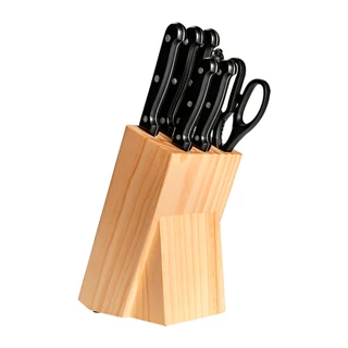 Conjunto De Facas Brinox Daily - 8 Peças Com Cepo De Madeira em Oferta na Shopee