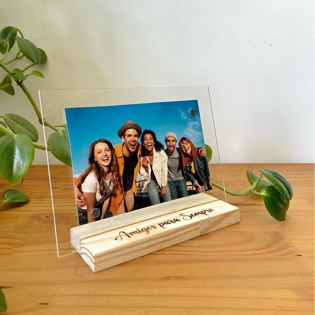Kit 10 Porta Retrato Personalizado Madeira Display Acrílico Magnético ...