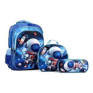 Kit Escolar Infantil Bolsa Lancheira Estojo Estampas 3D Menina e Menino com luzes