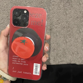 Engraçado Estojo De Telefone Com Suporte De Tomate Para Iphone 11 15 14 Pro Max 12 13 Promax XS XR 7 8plus Capa Traseira Macia Resistente À Sujeira