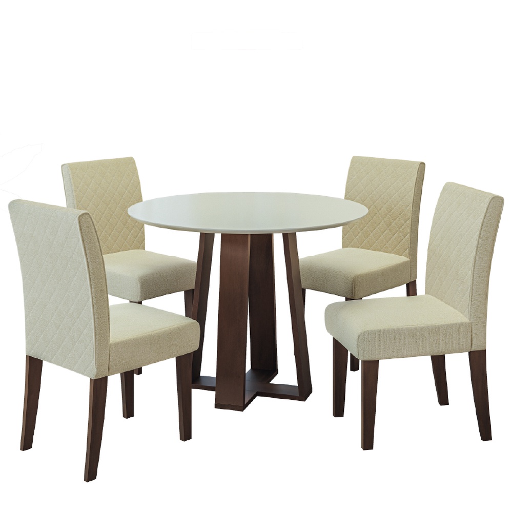 Conjunto Mesa de Jantar Redonda Vértice 105cm Nozes com 4 Cadeiras