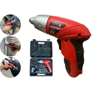 Parafusadeira Portatil de Torque 4.8V Muito Potente Profissional Reversível sem Fio Vermelha + Maleta de Transporte completa 45 Peças brocas Bits e Ponteiras Promoção