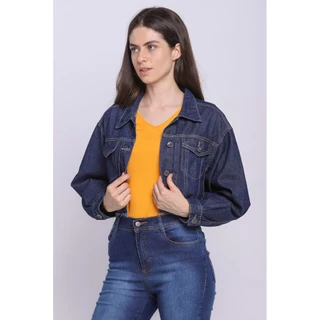 Jaqueta Curta Feminina Jeans Delavé Polo Wear Jeans Escuro