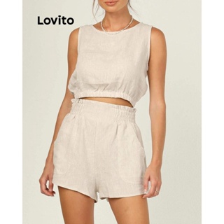 Lovito Conjuntos De Shorts Casuais Com Bolso Liso Para Mulheres LNL42101