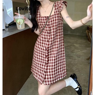 Lovito Vestido Casual De Algodão Com Botão Frontal Para Mulheres LNE42148
