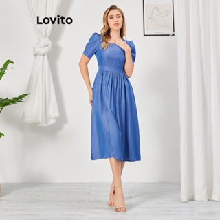 Lovito Casual Vestido Jeans Feminino Simples com Linha Estruturada LBL07065