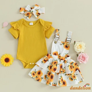 Baby Girls 3Pcs Roupas Romper + Saia Suspender Floral + Conjunto De Banda De Cabeceira