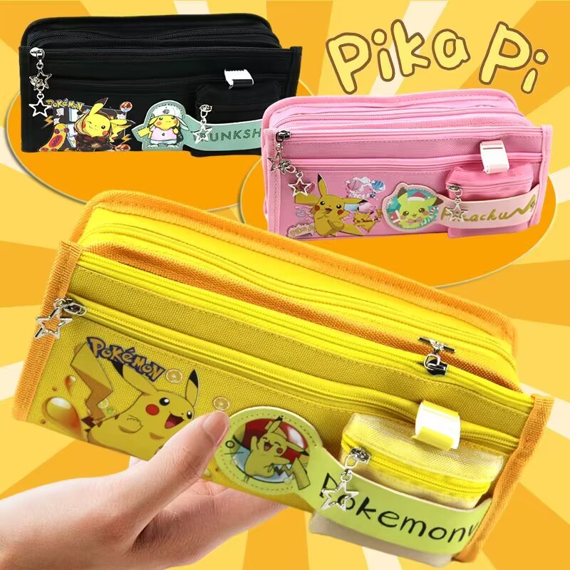 Caixa De Lápis Pikachu Pokemon Papelaria Para Alunos Da Escola Primária Com Bolsa De Moedas Bonita Grande Capacidade