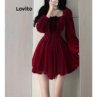 Lovito Vestido Casual Simples Com Gravata Frontal Para Mulheres LNA44041