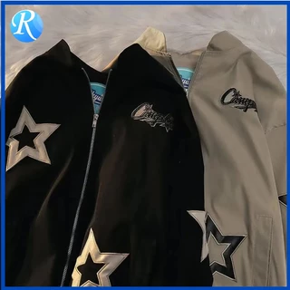 Deeptown Vintage Bomber Men Jacket Star Y2k Streetwear Casacos De Zíper Pretos Para O Outono Da Primavera
