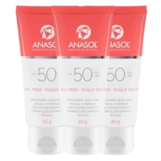 Kit Anasol Protetor Facial Fps 50 60 gr Toque Seco com 3 unidades Vegano
