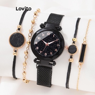 Lovito Relógio De Quartzo Com Conjunto Casual De Corrente De Strass Liso Para Mulheres LCS04093