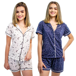 Kit 2 Pijamas Feminino Com Gola Baby Doll Blogueira