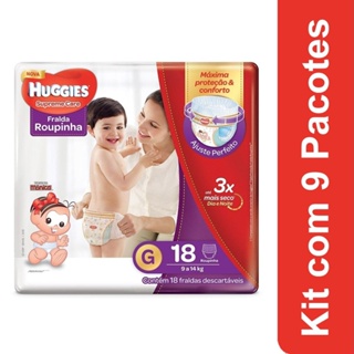 Fralda Descartável Huggies Roupinha Supreme Care Jumbo Tamanho G - 9 Pacotes com 18 Fraldas - Total 162 Tiras