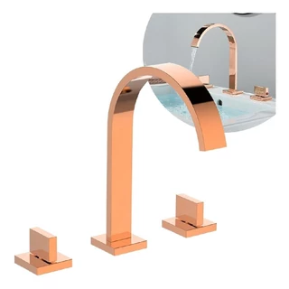 Torneira Banheiro Bica Duplo Comando Misturador 1/4 Volta Rose Gold