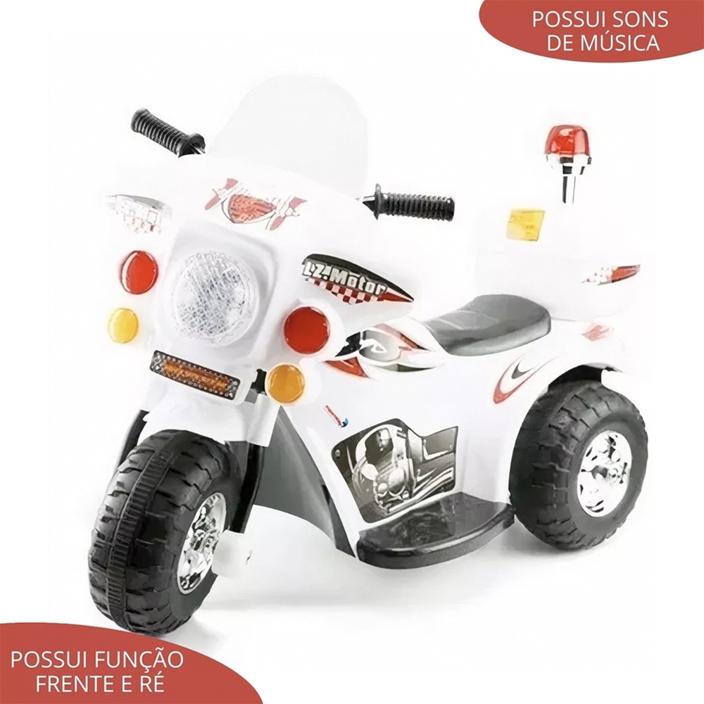 Mini Moto Eletrica Infantil Vermelha Policia Criança Som Luz