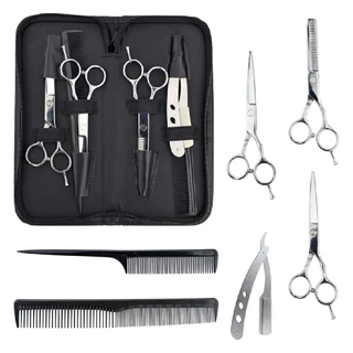 Kit Barbeiro Aço Inox Cabeleireiro Tesouras Navalha Pentes