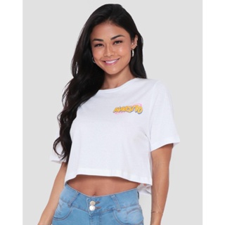 Blusa Cropped Feminina Estampa Naruto Branca