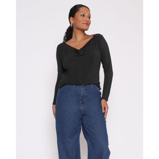 Blusa Feminina Gola Boba Manga Longa Preta