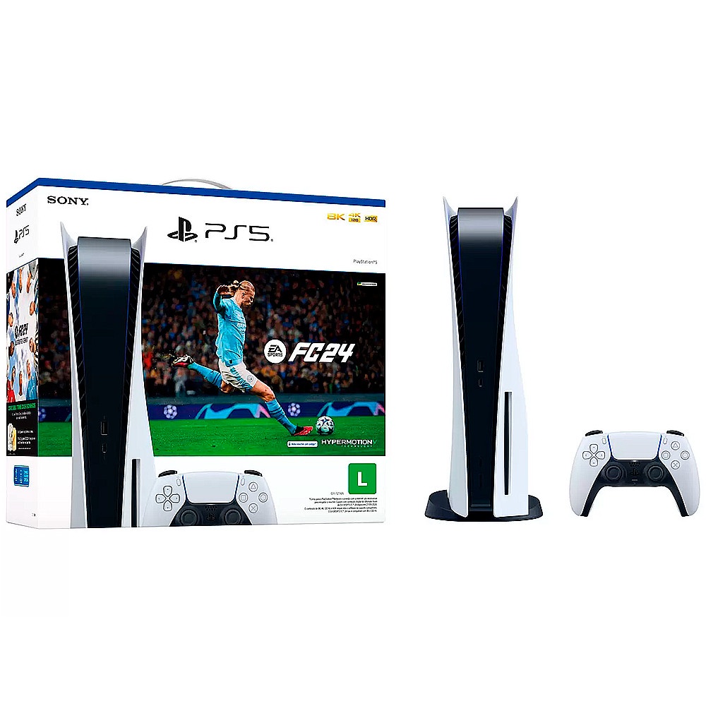 Console PlayStation 5 Standard Edition Branco + EA Sports FC24 + Controle Sem Fio Dualsense Branco