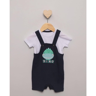Conjunto Jardineira Bebê Moletinho Estampa Dino Marinho