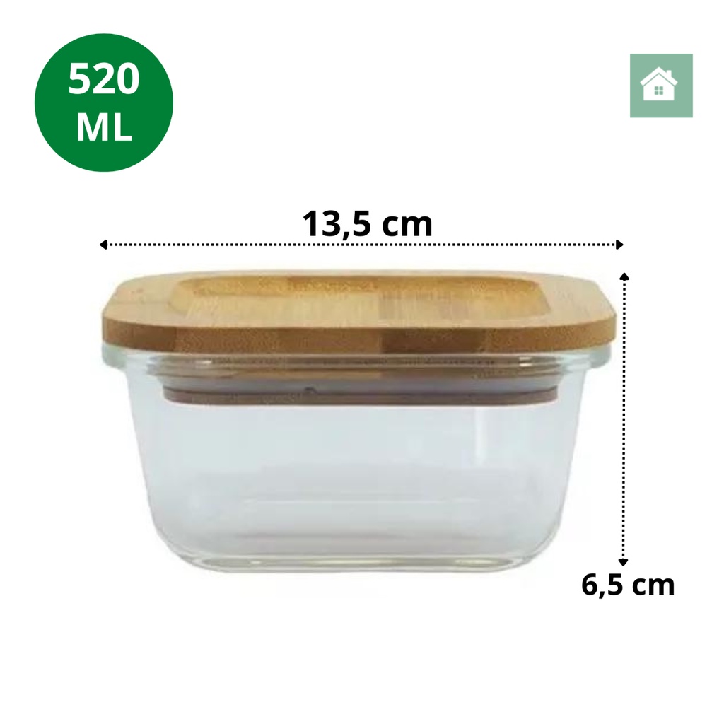 520ml Square Glass Jar with Bamboo Lid - Oikos