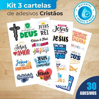 3 Cartelas 30 Adesivos Jesus Religioso Cristão Gospel Para Carro Moto Bike Notebook