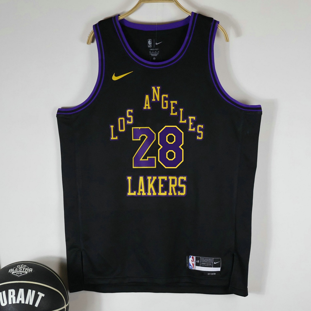 2023-24 Novos Lakers Originais Masculinos Da NBA Los Angeles # 28 Rui Hachimura Jersey City Edition Preto Swingman HH Prensado A Calor