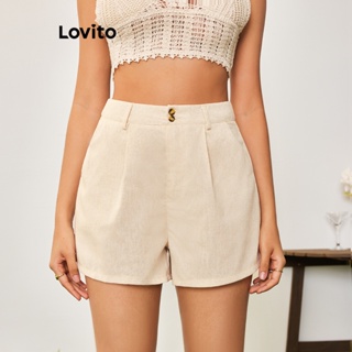 Lovito Shorts Boho Lisa com Bolsos e Botões para Mulheres LBL05208 (Cáqui)