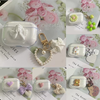 Para QCY T20/Ailypods/HT05/MeloBuds ANC Case Cute Bear/flower Keychain Shell Capa De Silicone Transparente Fone De Ouvido HT05