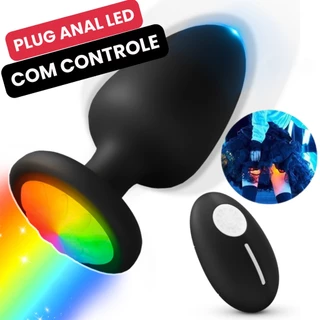 Vibrador Plug Anal LED com Controle Remoto de Silicone Recarregável IPX7