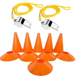 Kit 2 Apitos De Metal Com Cordão 5 Chapeu Chinês 5 Cones Demarcatorios Laranja 22cm Sinalização Treino Funcional Esporte
