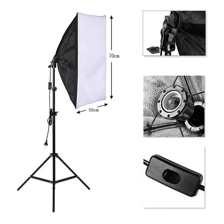 Kit Softbox Profissional Tripe Portatil Led Iluminacao Foto Estudio Continua E27 Sombrinha Difusora 50x70cm Suporte 1 Lampada