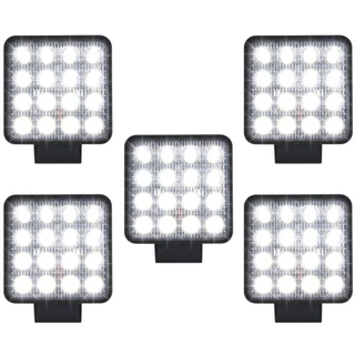 Kit 5 Farol Milha 16 Led 48w 12v/24v Quadrado Off-road 6000k Reforçado Agrícola Caminhão carro Barco Resistente a agua