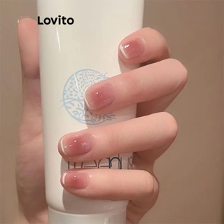 Lovito Cola De Gelatina Transparente Francesa Lisa Romântica Diária Suave Doce Unha Artificial Curta Para Mulheres LFA11416