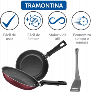 Jogo Frigideiras Tramontina Original Vermelha Antiaderente + Brinde Espátula Nylon